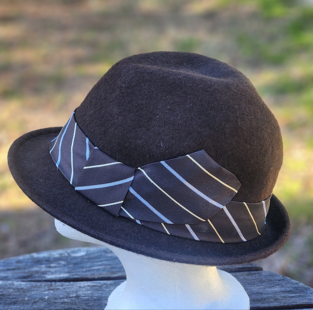Christys' Crown Series Brown Fedora Hat with Striped Band L